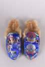 Bamboo Horsebit Ornament Floral Fur Lined Slide-On Mules