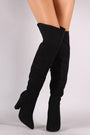 Bamboo Suede Pointy Toe Chunky Heeled Over-The-Knee Boots