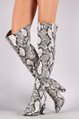 Bamboo Python Pointy Toe Chunky Heeled Over-The-Knee Boots
