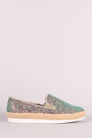 Bamboo Encrusted Glittery Slip-On Loafers