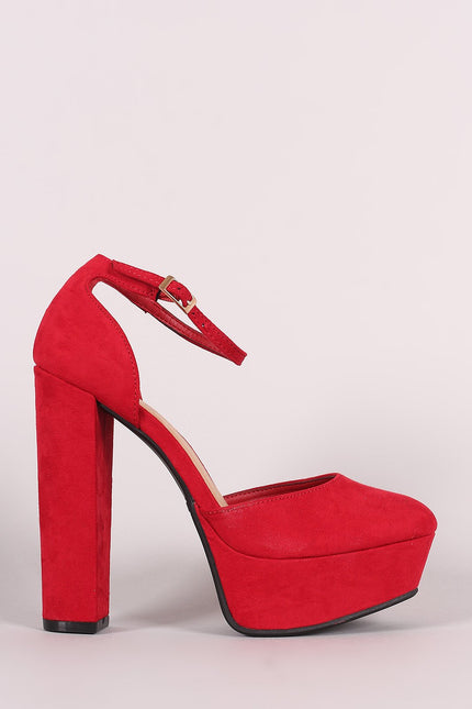 Bamboo Suede Ankle Strap Platform Pump