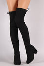 Bamboo Suede Drawstring Tie Block Heeled Over-The-Knee Boots