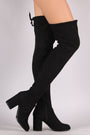 Bamboo Suede Drawstring Tie Block Heeled Over-The-Knee Boots