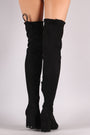 Bamboo Suede Drawstring Tie Block Heeled Over-The-Knee Boots