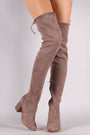 Bamboo Suede Drawstring Tie Block Heeled Over-The-Knee Boots