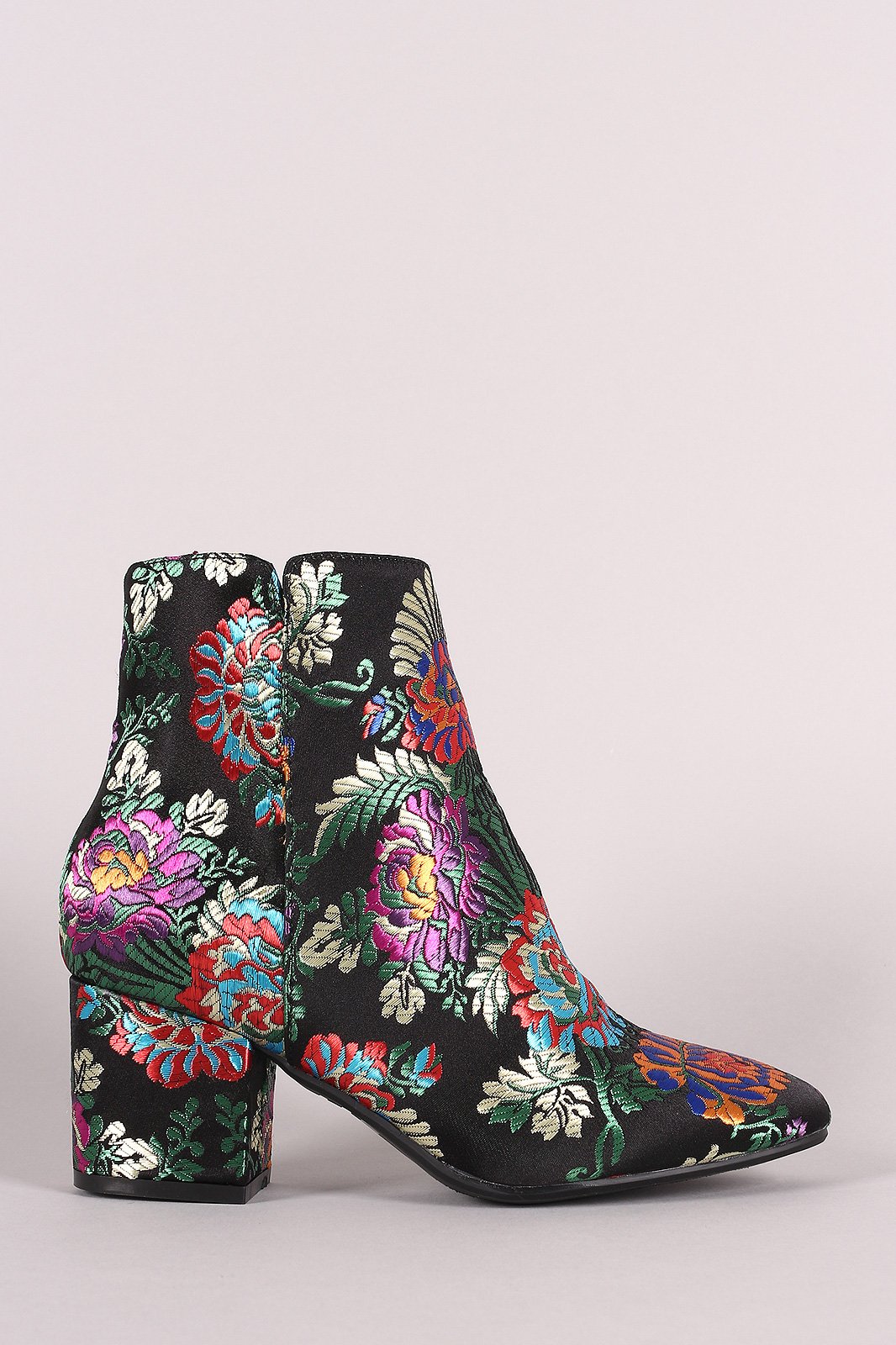 Bamboo Floral Brocade Block Heeled Booties