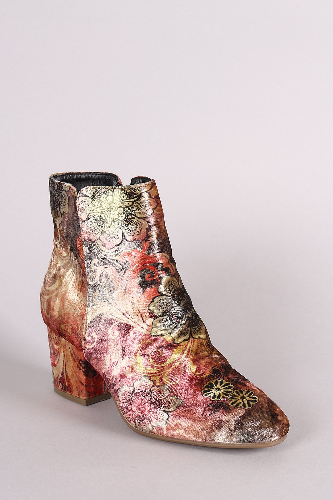 Bamboo Paisley Velvet Block Heeled Booties