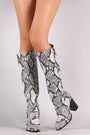 Bamboo Python Almond Toe Chunky Heeled Knee High Boots
