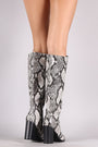 Bamboo Python Almond Toe Chunky Heeled Knee High Boots