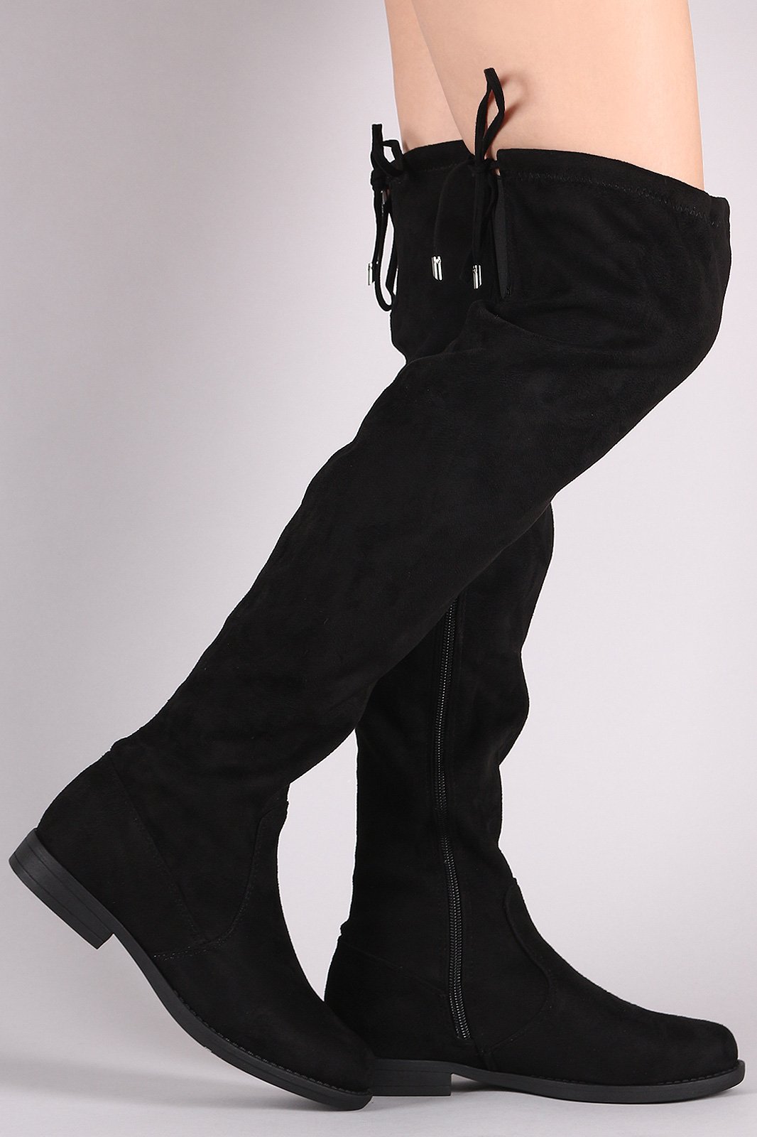 Suede Drawstring Tie Over-The-Knee Riding Boots