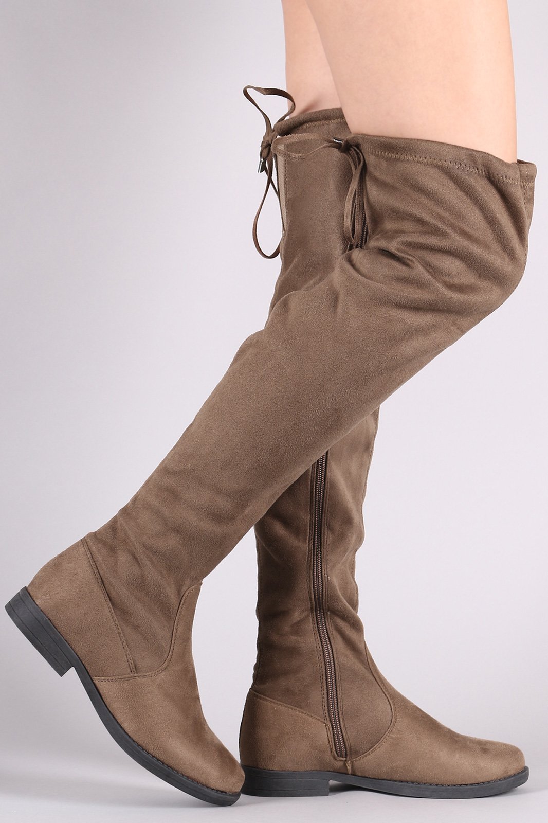 Suede Drawstring Tie Over-The-Knee Riding Boots