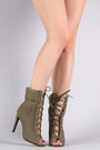 Qupid Quilted Nylon Lace-Up Stiletto Booties