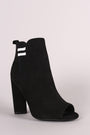 Qupid Suede Stripe Knit Inset Peep Toe Chunky Heeled Ankle Boots
