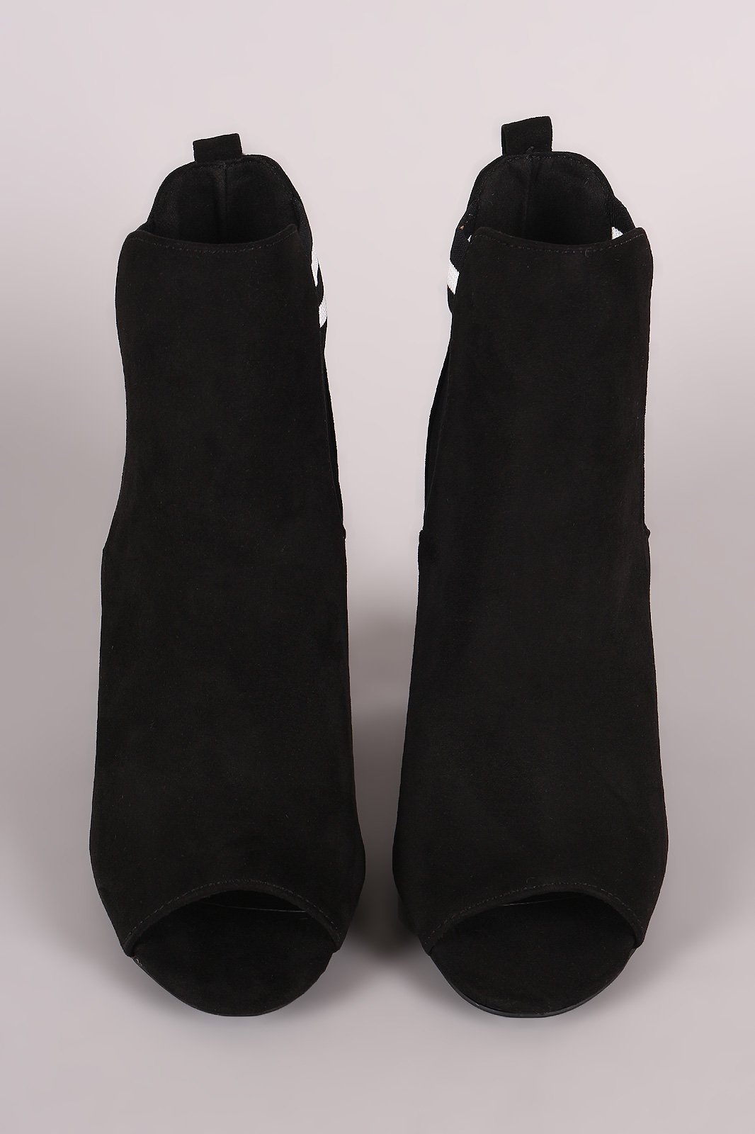 Qupid Suede Stripe Knit Inset Peep Toe Chunky Heeled Ankle Boots