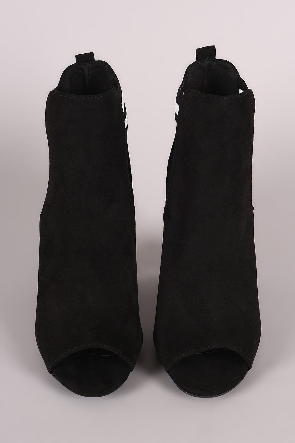 Qupid Suede Stripe Knit Inset Peep Toe Chunky Heeled Ankle Boots