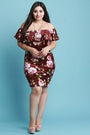 Floral Crushed Velvet Ruffle Bardot Dress - NoveltyOne