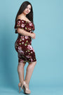 Floral Crushed Velvet Ruffle Bardot Dress - NoveltyOne