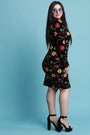 Velvet Floral Embroidery Long Sleeve Midi Dress