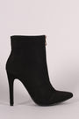 Front Zip Up Suede Pointy Toe Stiletto Booties - NoveltyOne