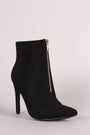 Front Zip Up Suede Pointy Toe Stiletto Booties - NoveltyOne