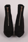 Front Zip Up Suede Pointy Toe Stiletto Booties - NoveltyOne