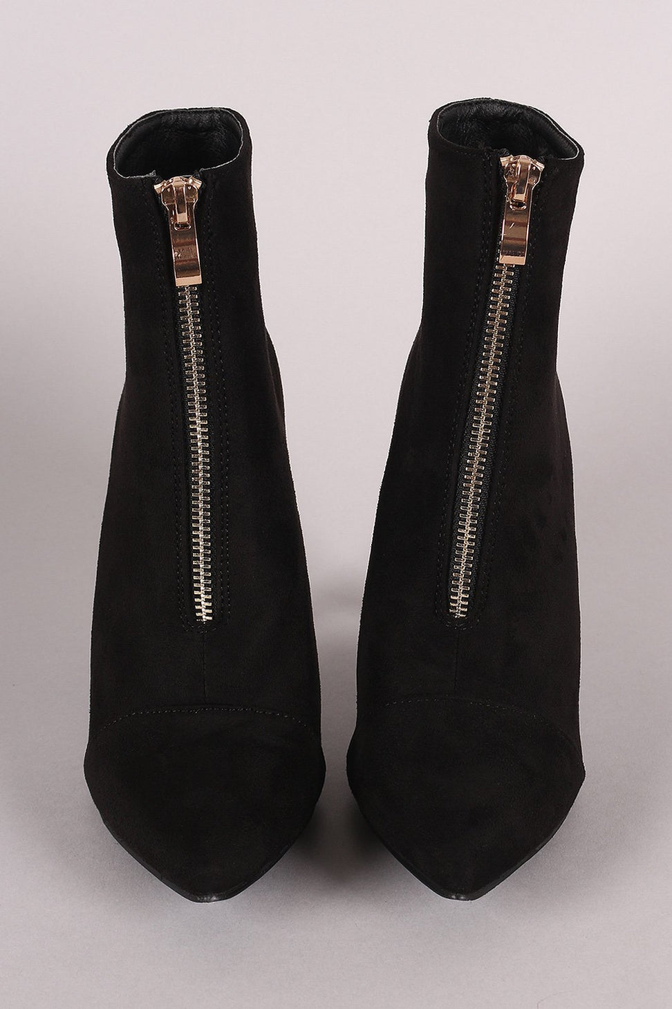 Front Zip Up Suede Pointy Toe Stiletto Booties - NoveltyOne