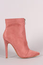 Front Zip Up Suede Pointy Toe Stiletto Booties - NoveltyOne