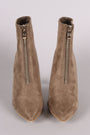 Front Zip Up Suede Pointy Toe Stiletto Booties - NoveltyOne