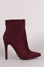 Front Zip Up Suede Pointy Toe Stiletto Booties - NoveltyOne
