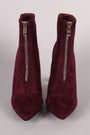 Front Zip Up Suede Pointy Toe Stiletto Booties - NoveltyOne