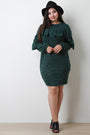 Marled Knit Ruffled Long Sleeve Midi Dress