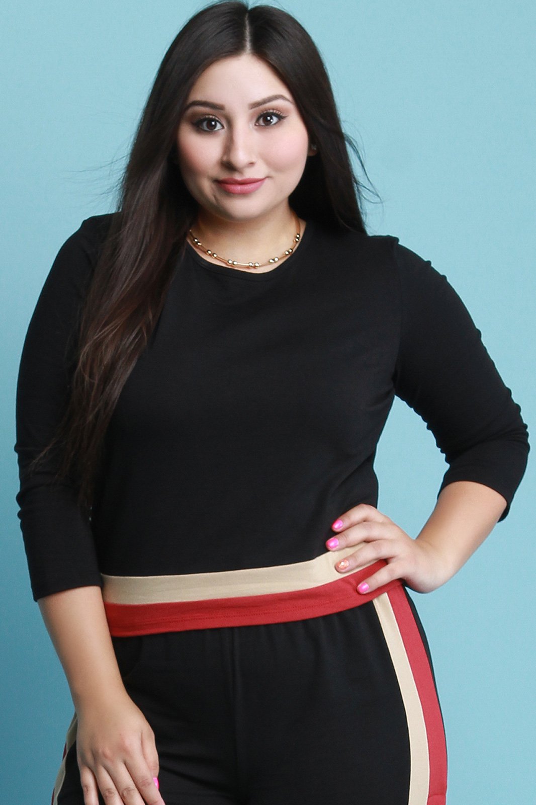 Colorblock Hem Three Quarter Sleeve Top