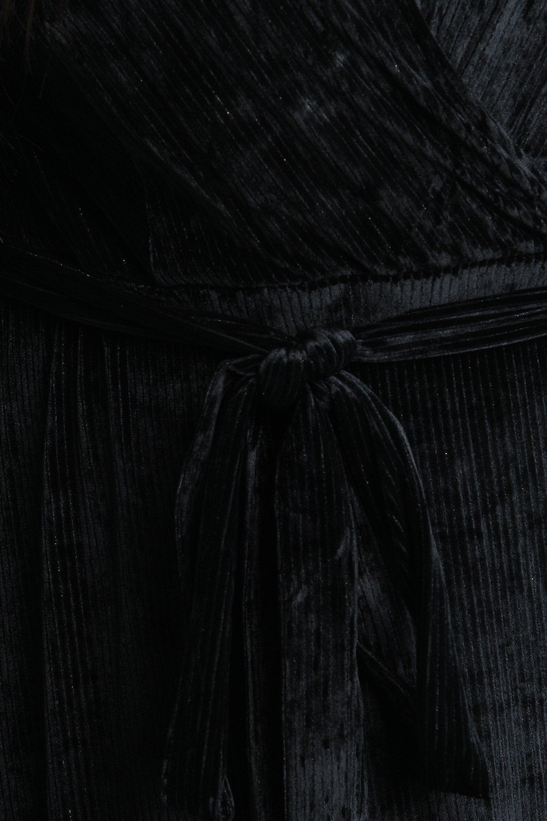 Pin Striped Velvet Surplice Bell Sleeve Slit Maxi Dress