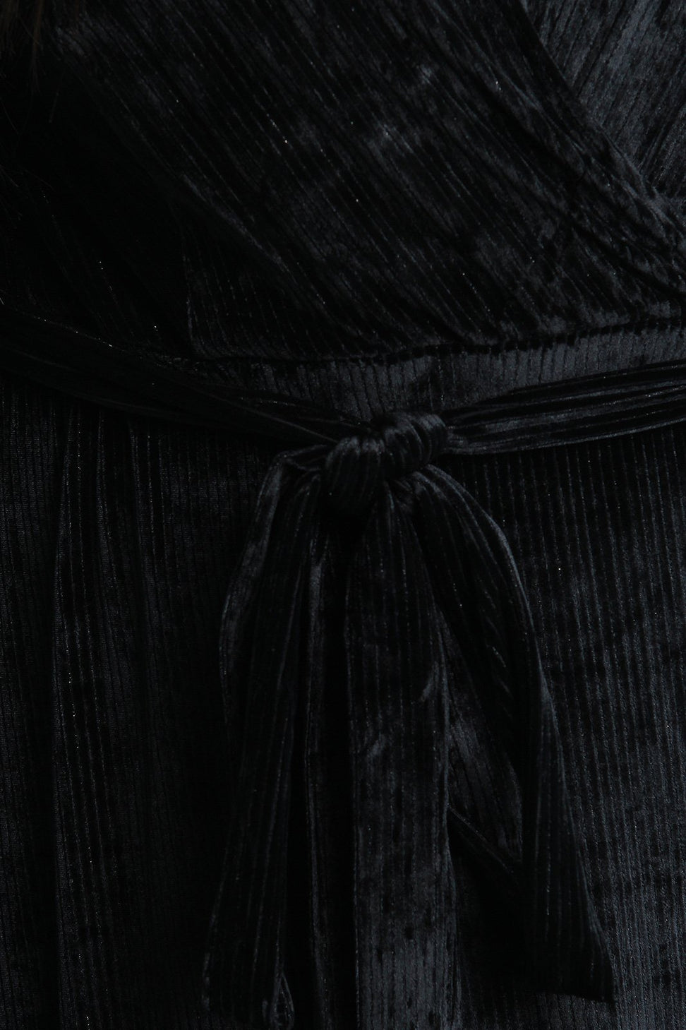 Pin Striped Velvet Surplice Bell Sleeve Slit Maxi Dress