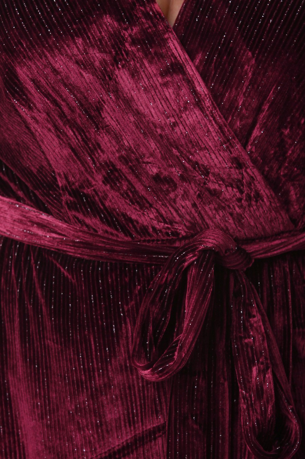 Pin Striped Velvet Surplice Bell Sleeve Slit Maxi Dress