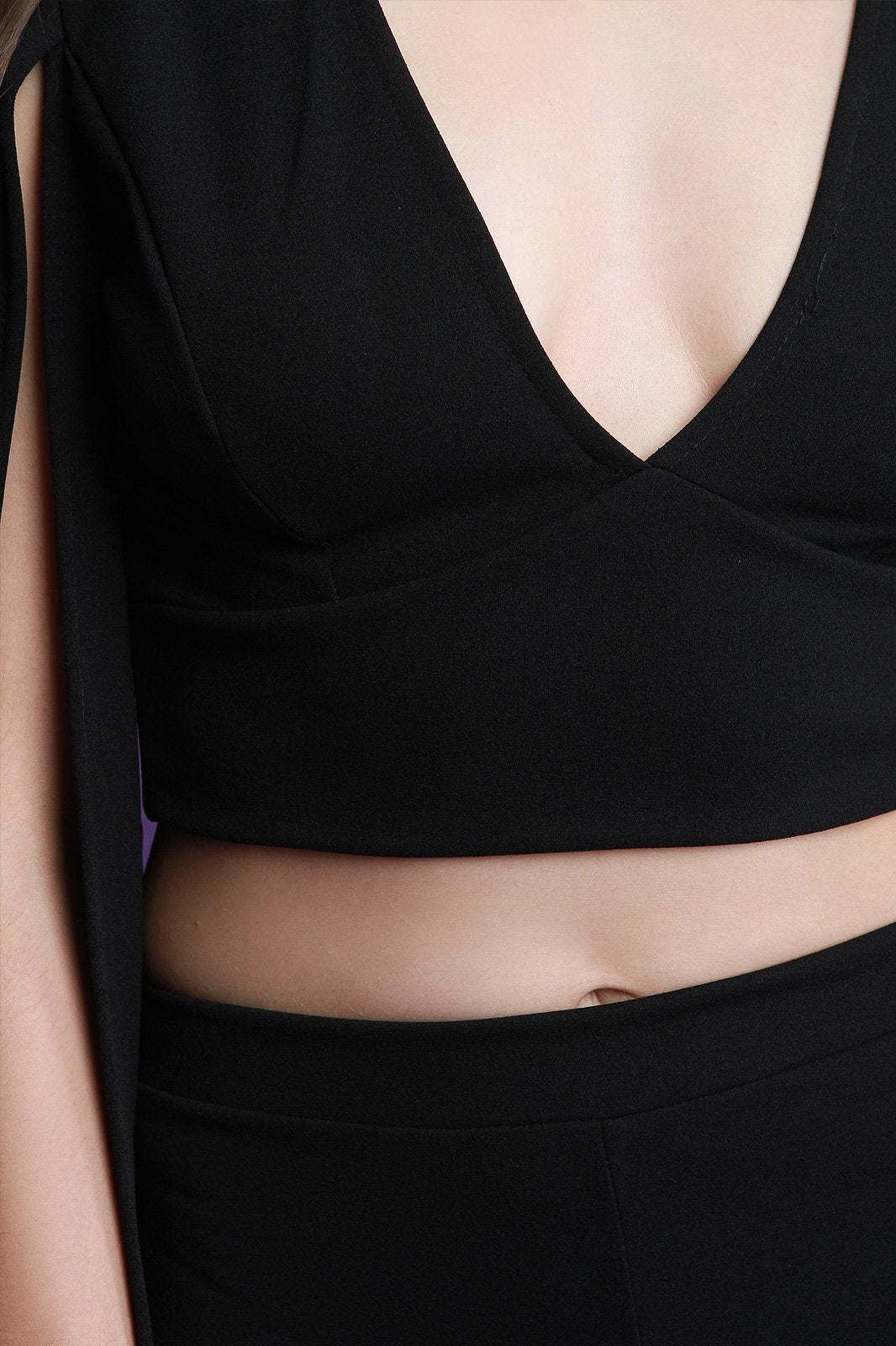 V-Neck Slit Long Sleeve Crop Top