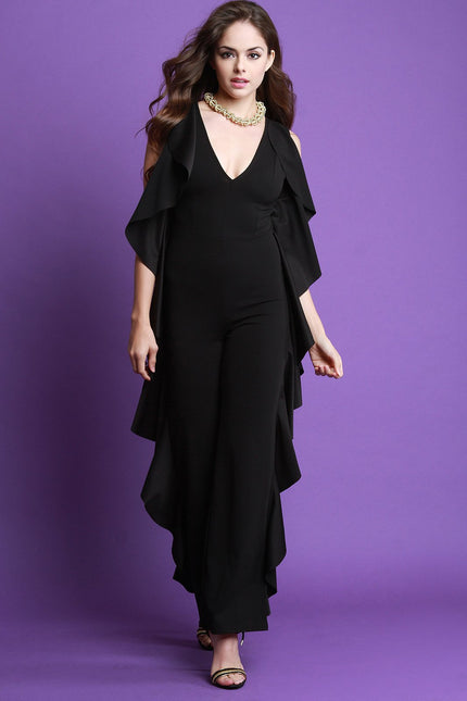 Sleeveless Side Flowy Ruffle Flared Leg Jumpsuit