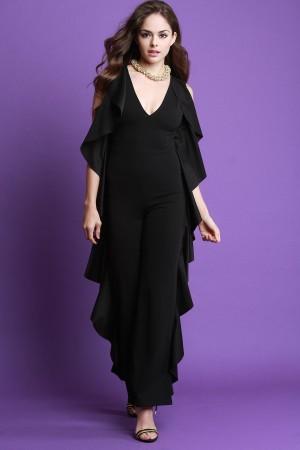 Sleeveless Side Flowy Ruffle Flared Leg Jumpsuit