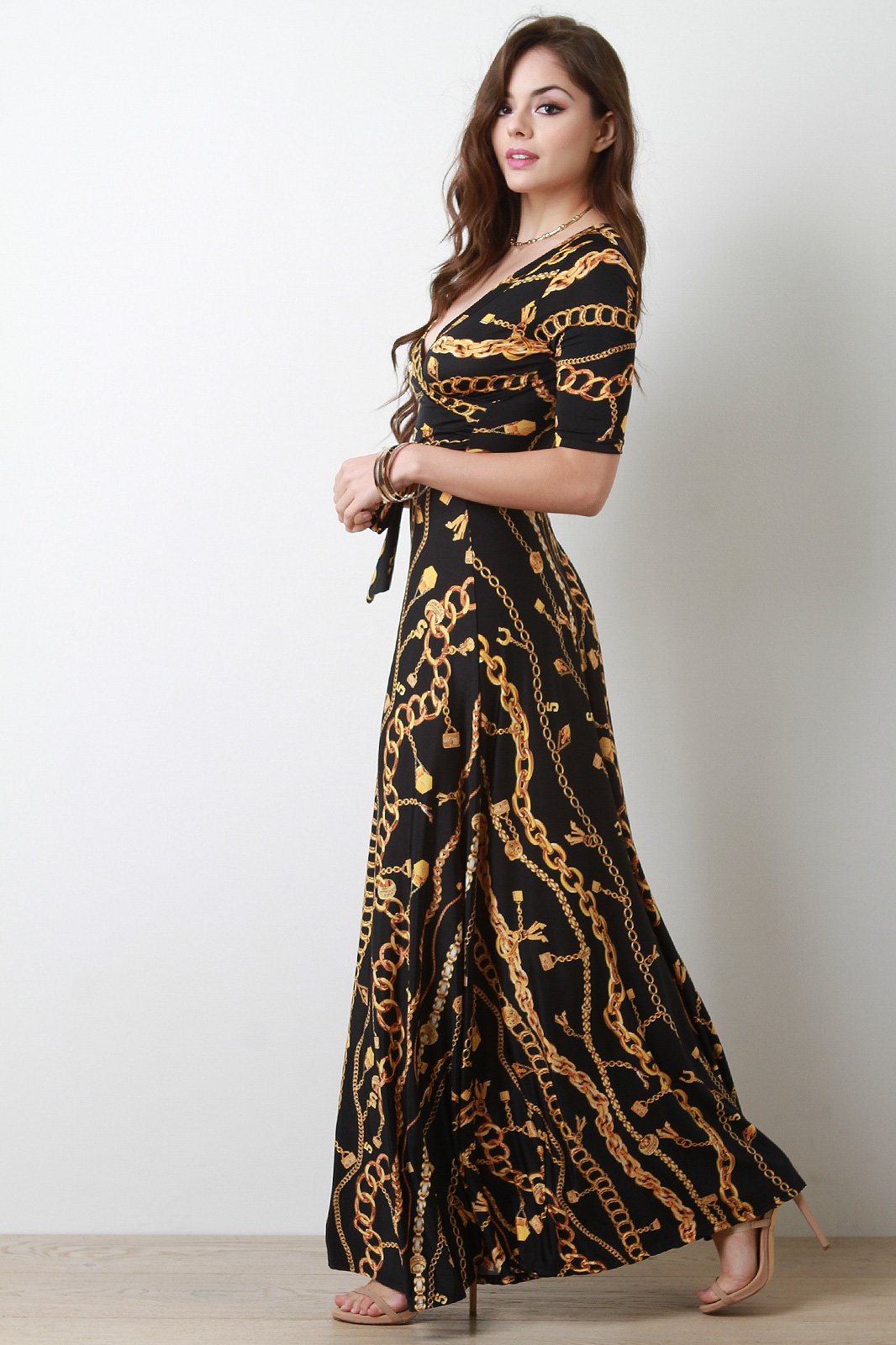 Chain Print Surplice Maxi Dress