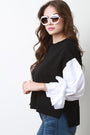 Contrast Tie Sleeves French Terry Sweatshirt