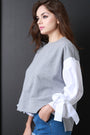 Contrast Tie Sleeves French Terry Sweatshirt