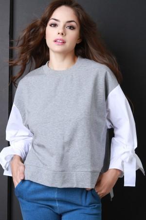 Contrast Tie Sleeves French Terry Sweatshirt