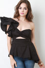 Sweetheart One Shoulder Ruffle Sleeve Peplum Blouse