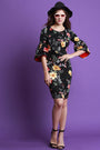 Floral Bell Sleeve Bodycon Midi Dress - NoveltyOne