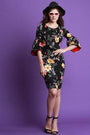 Floral Bell Sleeve Bodycon Midi Dress - NoveltyOne
