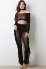 Ruffle Trim Choker Crop Top with High Waist Pants Set