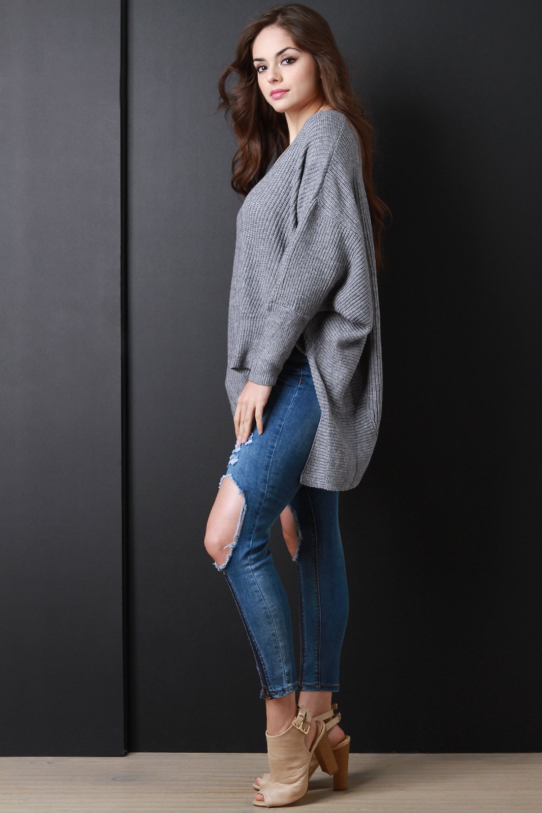 Chunky Knit Asymmetrical Zipper Sweater Top