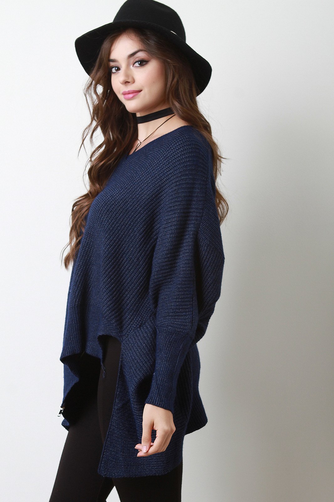 Chunky Knit Asymmetrical Zipper Sweater Top