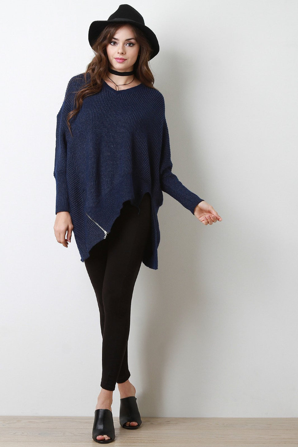 Chunky Knit Asymmetrical Zipper Sweater Top