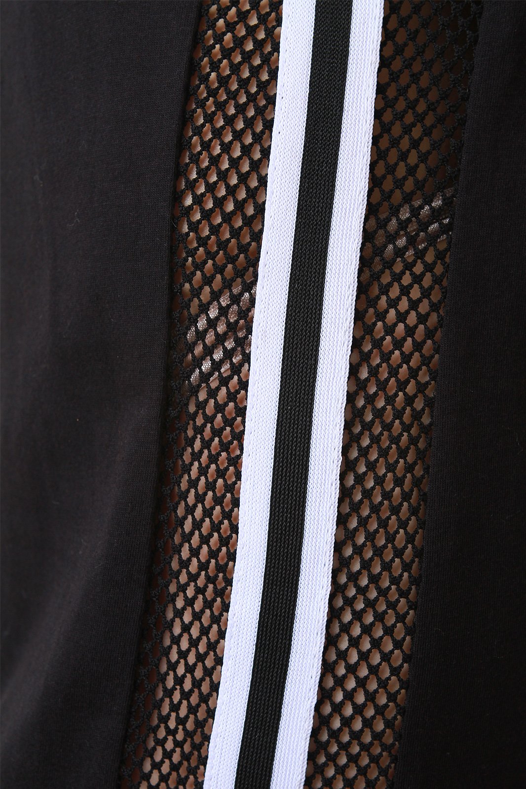 Jersey Knit Side Fishnet Striped Hooded Midi Dress